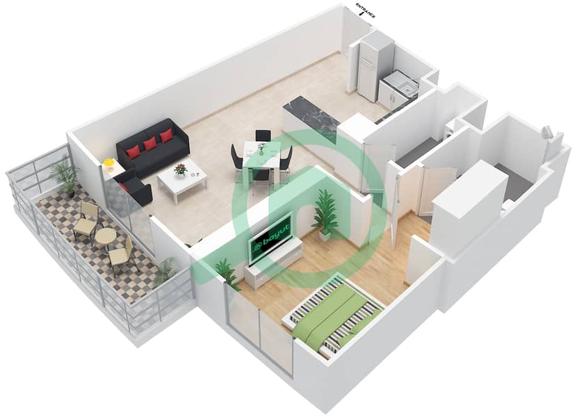 娇艳玫瑰公寓 - 1 卧室公寓类型18戶型图 interactive3D