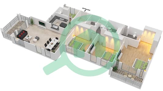 المخططات الطابقية لتصميم الوحدة 8 شقة 3 غرف نوم - بناية لامتارا 2