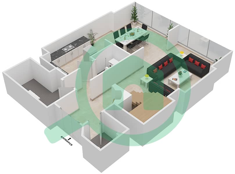 المخططات الطابقية لتصميم النموذج E شقة 4 غرف نوم - مساكن جميرا ليفنج بالمركز التجاري العالمي interactive3D