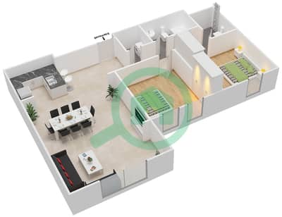 المخططات الطابقية لتصميم النموذج B شقة 2 غرفة نوم - بدرة