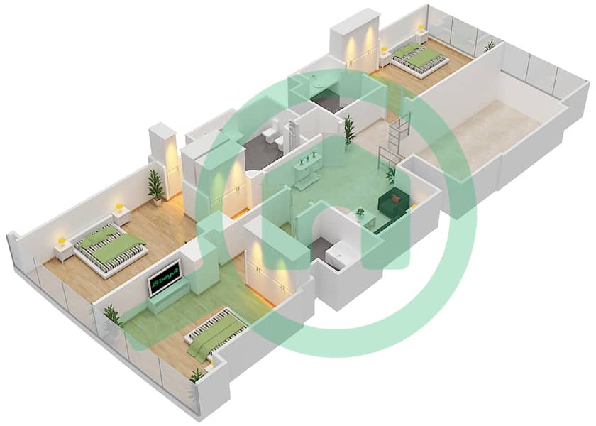 المخططات الطابقية لتصميم النموذج D شقة 3 غرف نوم - مساكن جميرا ليفنج بالمركز التجاري العالمي interactive3D