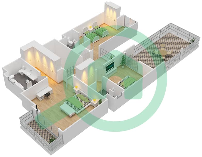 المخططات الطابقية لتصميم النموذج S2 فیلا 4 غرف نوم - فيلا لانتانا 1 interactive3D