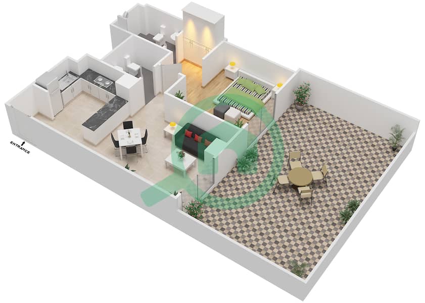 娇艳玫瑰公寓 - 1 卧室公寓类型13戶型图 interactive3D