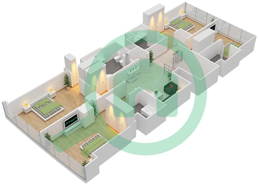 المخططات الطابقية لتصميم النموذج E شقة 4 غرف نوم - مساكن جميرا ليفنج بالمركز التجاري العالمي interactive3D