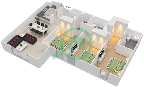 巴德拉社区 - 3 卧室公寓类型A戶型图