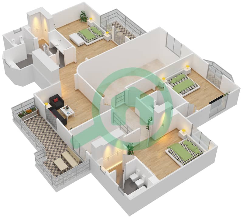 المخططات الطابقية لتصميم النموذج A فیلا 4 غرف نوم - قاعة الإحتفالات interactive3D