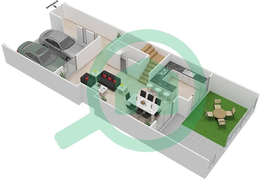 المخططات الطابقية لتصميم النموذج A تاون هاوس 3 غرف نوم - صحارى ميدوز 1 interactive3D