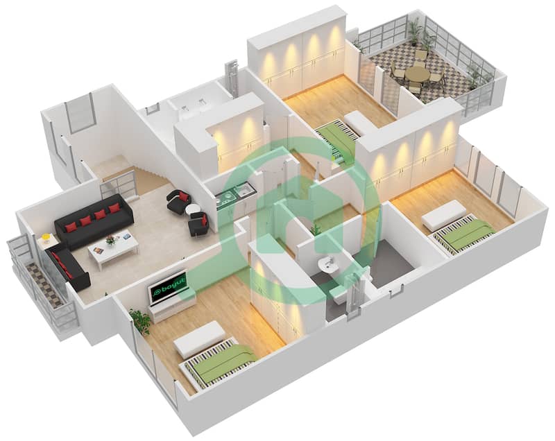 المخططات الطابقية لتصميم النموذج LARGE فیلا 3 غرف نوم - هريتيج لارج First Floor interactive3D