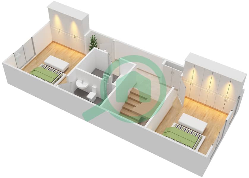 المخططات الطابقية لتصميم النموذج B شقة 3 غرف نوم - بدرة interactive3D
