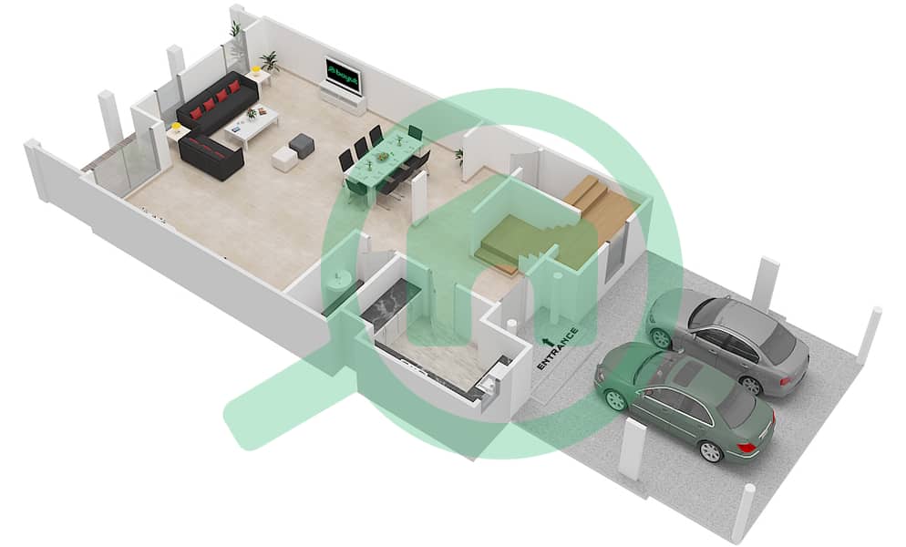 المخططات الطابقية لتصميم النموذج 1 تاون هاوس 3 غرف نوم - منازل مونتجمري interactive3D