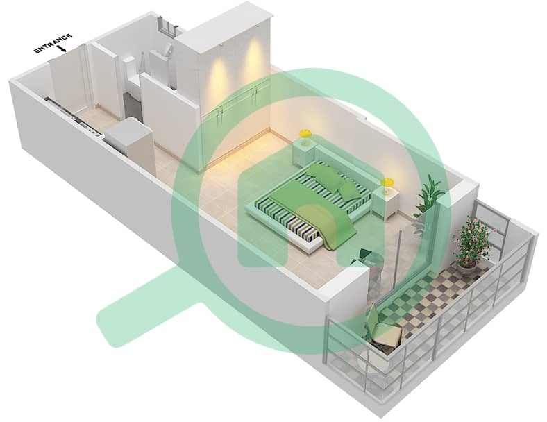 المخططات الطابقية لتصميم الوحدة 6,11 شقة استوديو - ارابيان جيت 1 interactive3D