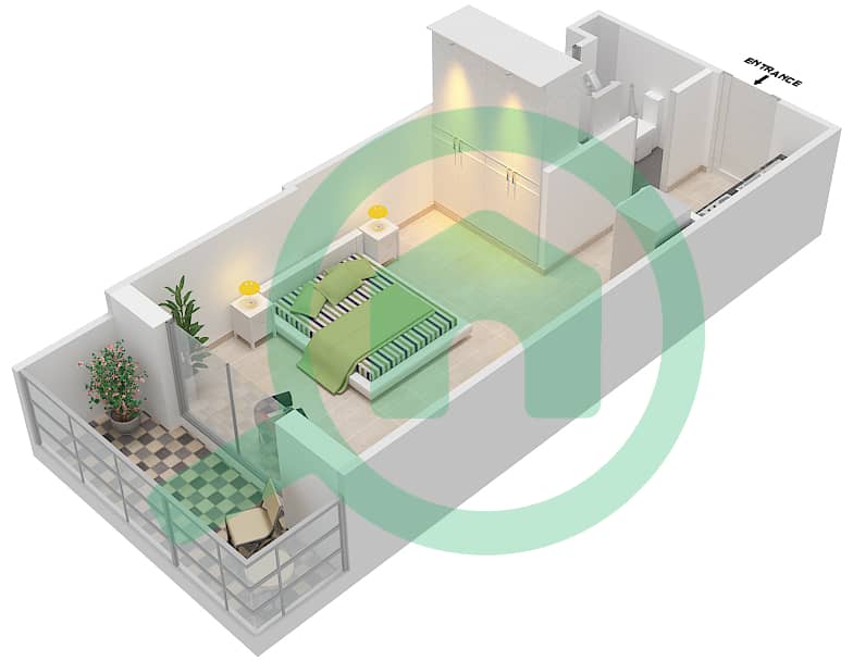المخططات الطابقية لتصميم الوحدة 7,12 شقة استوديو - ارابيان جيت 1 interactive3D