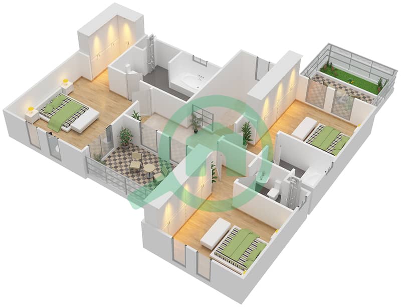 المخططات الطابقية لتصميم النموذج 3VS فیلا 3 غرف نوم - ليجاسي الصغيرة First Floor interactive3D