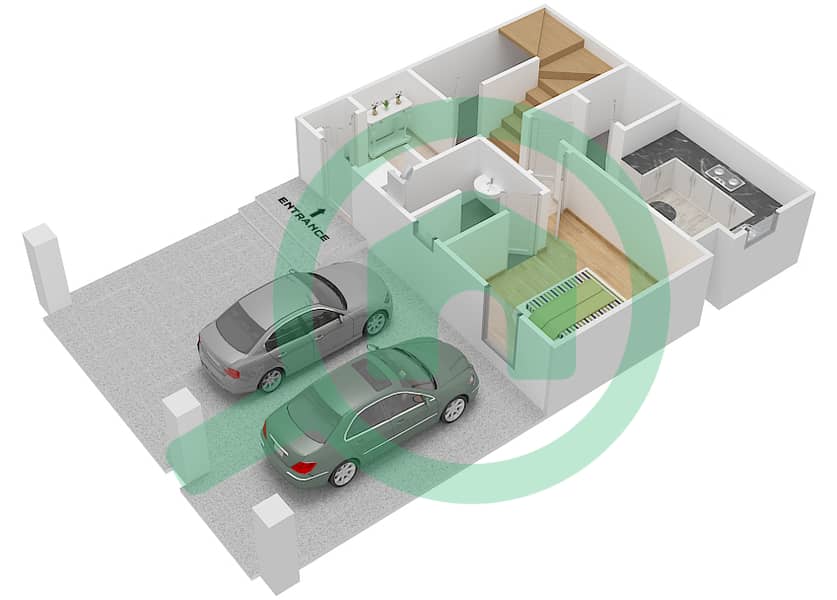 المخططات الطابقية لتصميم النموذج 6 تاون هاوس 3 غرف نوم - منازل مونتجمري interactive3D