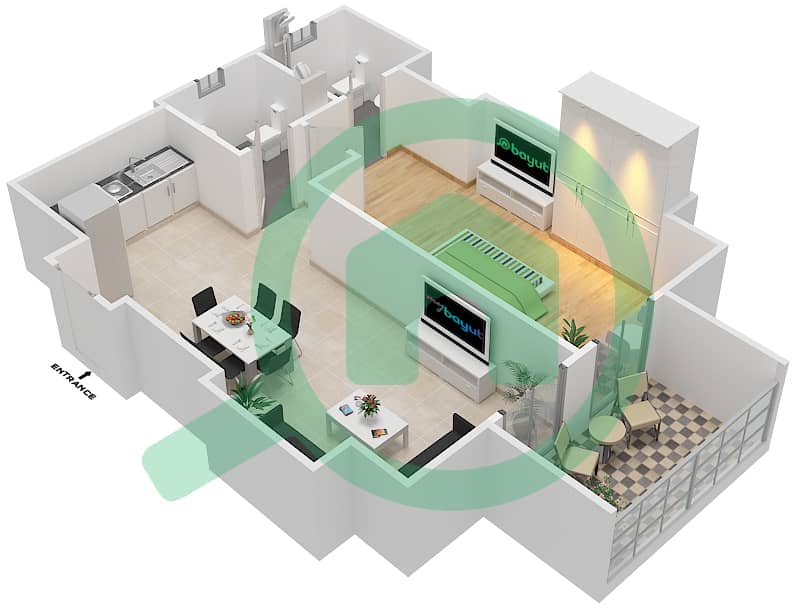 Arabian Gate 1 - 1 Bedroom Apartment Unit 1 Floor plan interactive3D