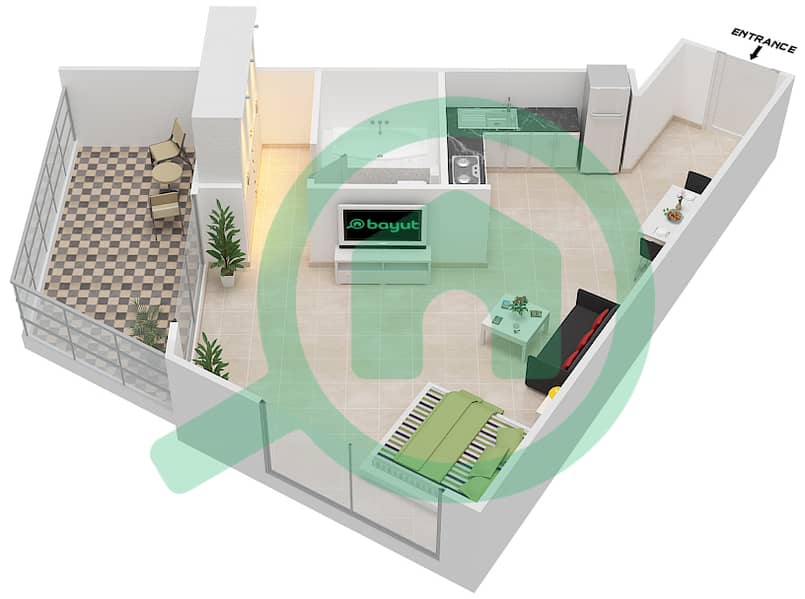 Queue Point - Studio Apartment Unit 207 Floor plan interactive3D