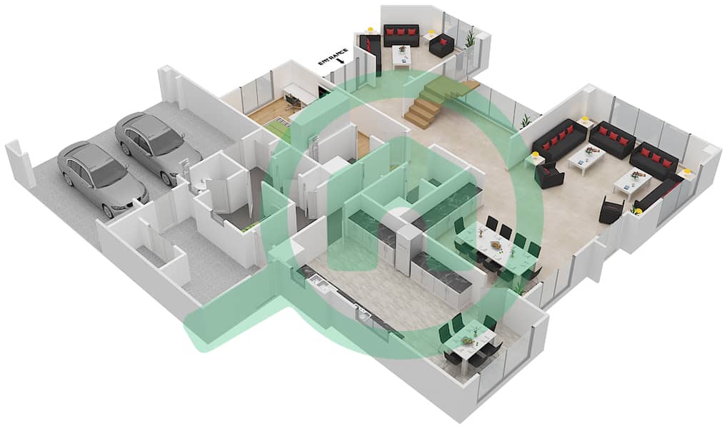 المخططات الطابقية لتصميم النموذج D1 فیلا 5 غرف نوم - فيلا لانتانا 1 interactive3D