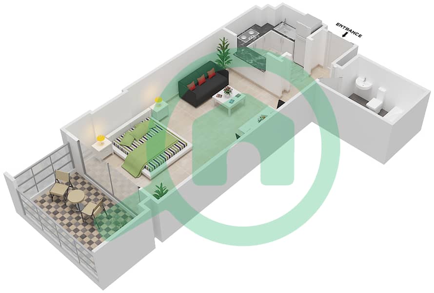 المخططات الطابقية لتصميم الوحدة 109 شقة استوديو - كيو بوينت interactive3D