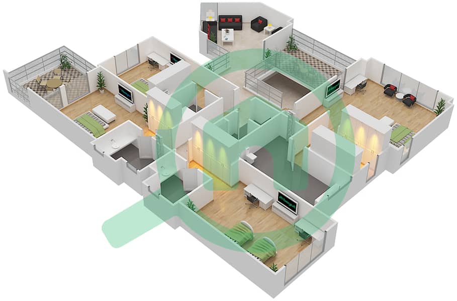 兰塔纳别墅1号 - 5 卧室别墅类型D1戶型图 interactive3D