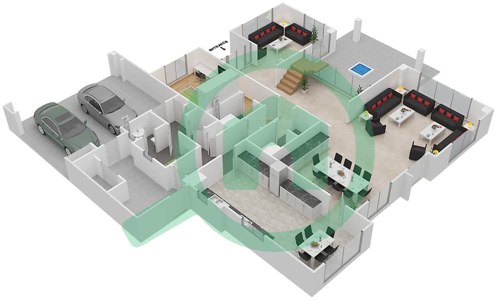 المخططات الطابقية لتصميم النموذج D2 فیلا 5 غرف نوم - فيلا لانتانا 1 interactive3D