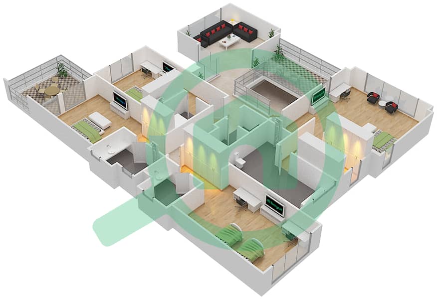 兰塔纳别墅1号 - 5 卧室别墅类型D2戶型图 interactive3D