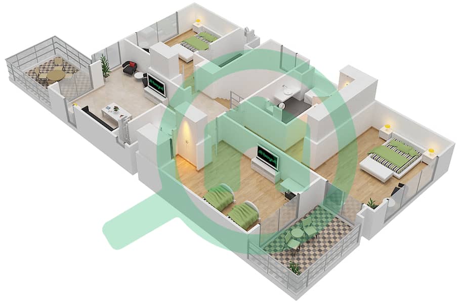 兰塔纳别墅1号 - 4 卧室别墅类型D3戶型图 interactive3D