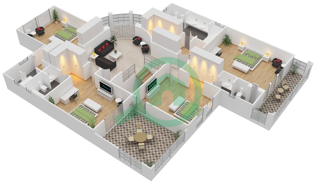 朱美拉公园社区 - 5 卧室别墅类型5 V戶型图 First Floor interactive3D