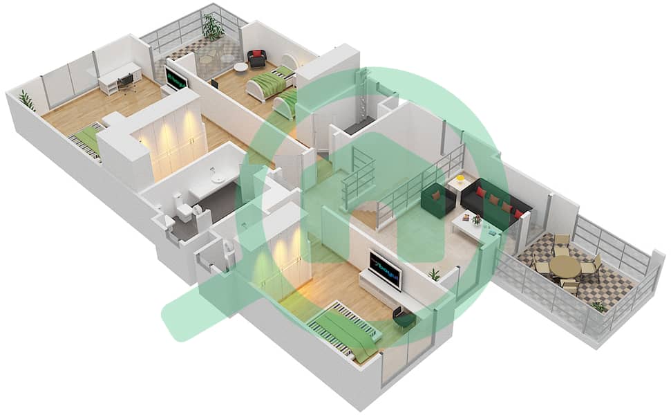 المخططات الطابقية لتصميم النموذج D4 فیلا 4 غرف نوم - فيلا لانتانا 1 interactive3D