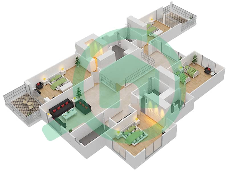 المخططات الطابقية لتصميم النموذج D3 فیلا 5 غرف نوم - فيلا لانتانا 1 interactive3D
