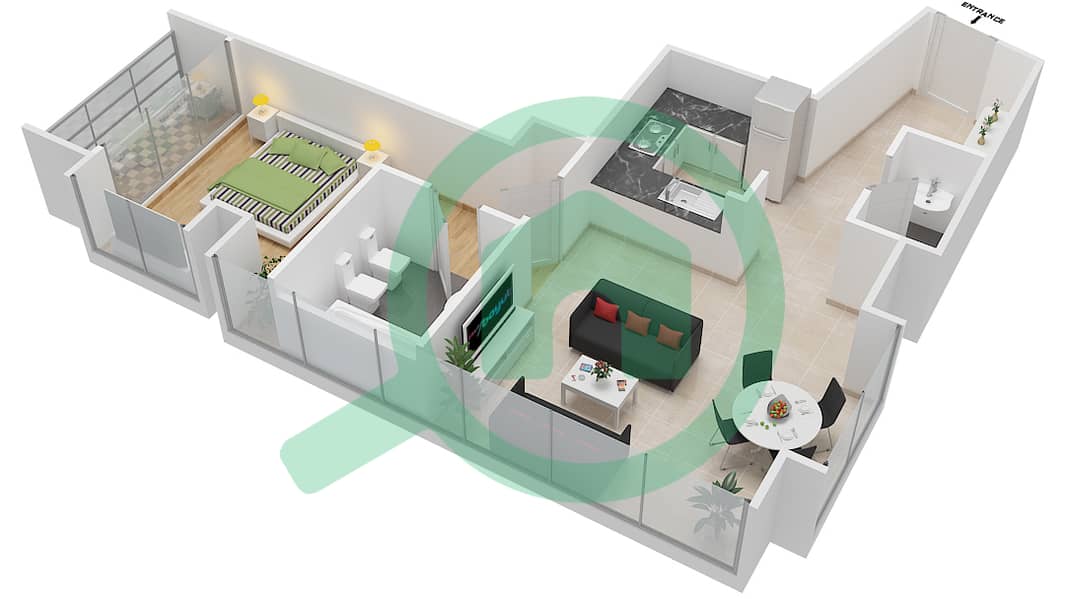 希利亚纳大厦 - 1 卧室公寓类型A戶型图 interactive3D