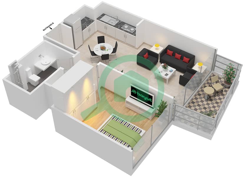 المخططات الطابقية لتصميم الوحدة 3 FLOOR 2-25 شقة 1 غرفة نوم - بيتش فيستا 1 interactive3D