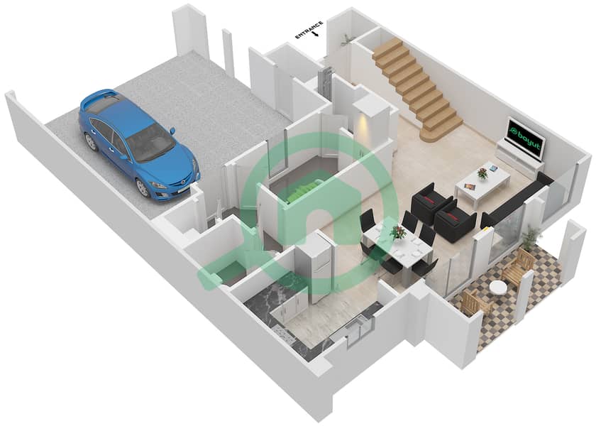 المخططات الطابقية لتصميم النموذج C تاون هاوس 3 غرف نوم - واحة ميرا 1 interactive3D