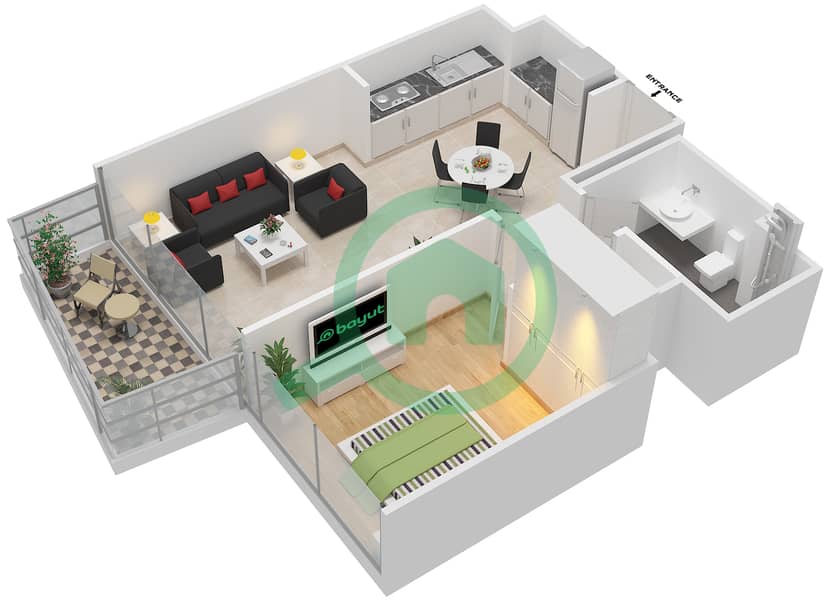 المخططات الطابقية لتصميم الوحدة 1 FLOOR 2-25 شقة 1 غرفة نوم - بيتش فيستا 1 interactive3D
