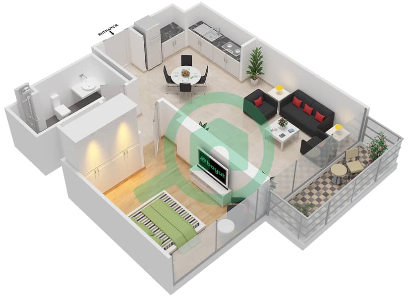 المخططات الطابقية لتصميم الوحدة 3 FLOOR 2-14 شقة 1 غرفة نوم - بيتش فيستا 2 interactive3D