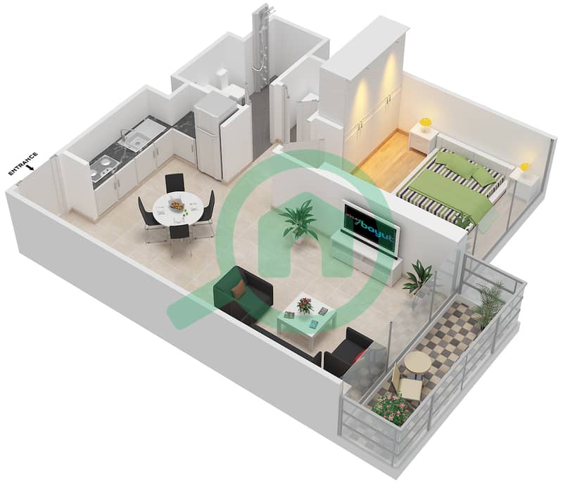 المخططات الطابقية لتصميم الوحدة 7 FLOOR 2-14 شقة 1 غرفة نوم - بيتش فيستا 2 interactive3D