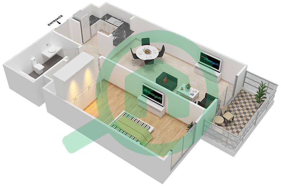Mazaya 2 - 1 Bedroom Apartment Type 1 Floor plan interactive3D