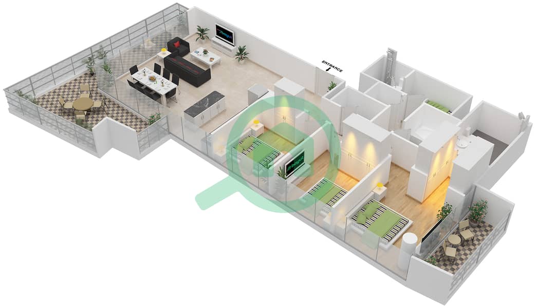 Beach Vista 1 - 3 Bedroom Apartment Unit 4 FLOOR 2-25 Floor plan interactive3D