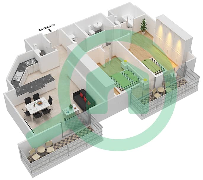 Мазая 2 - Апартамент 3 Cпальни планировка Тип 1 interactive3D