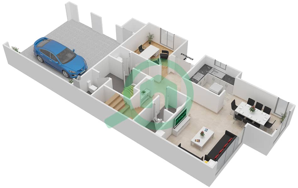 米拉绿洲1号区 - 3 卧室联排别墅类型H戶型图 interactive3D