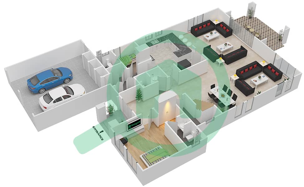 Джумейра Парк - Вилла 4 Cпальни планировка Тип 4V Ground Floor interactive3D