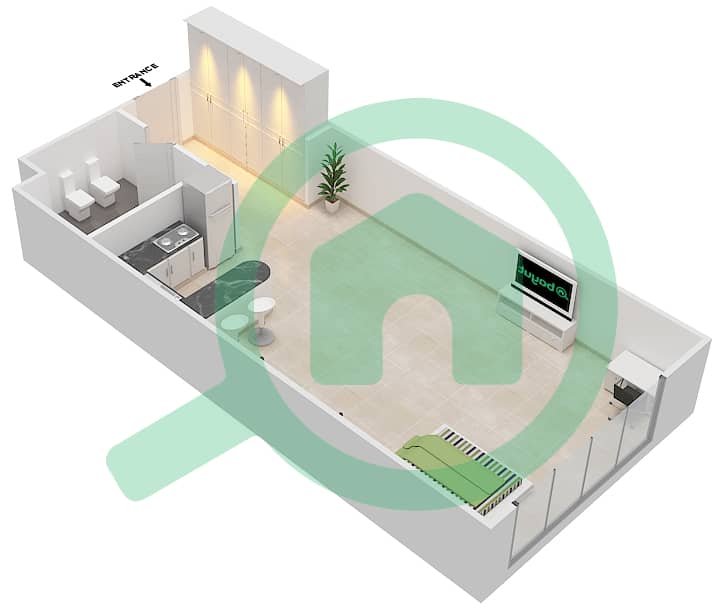 المخططات الطابقية لتصميم النموذج 3 شقة استوديو - شقق البحيرة E interactive3D