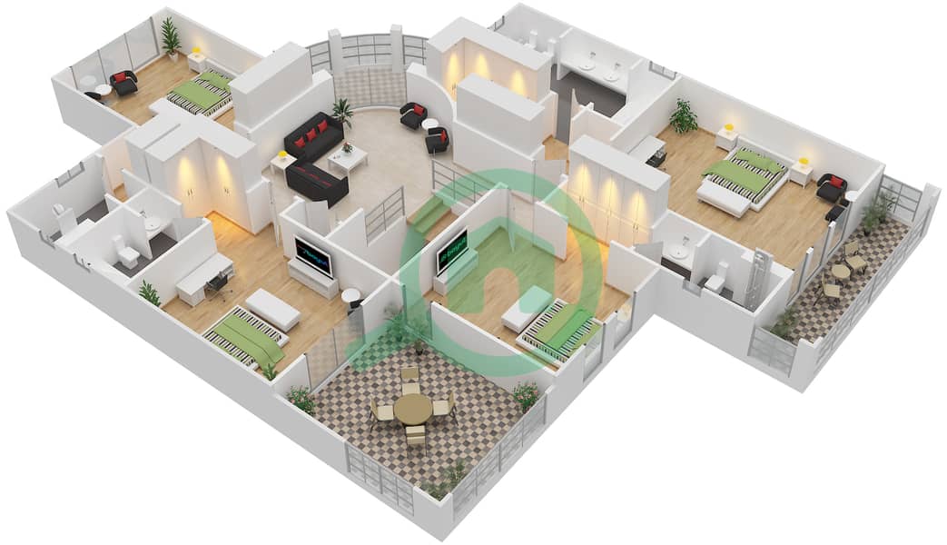 المخططات الطابقية لتصميم النموذج 5V فیلا 5 غرف نوم - جميرا بارك First Floor interactive3D