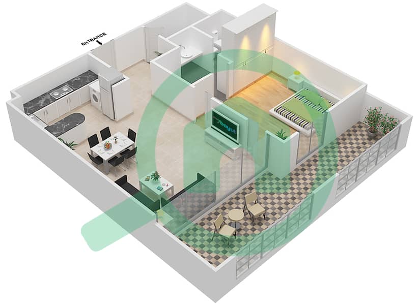 Lake Apartments - 1 Bedroom Apartment Type 3 Floor plan interactive3D
