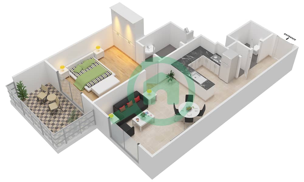 Azizi Aura - 1 Bedroom Apartment Type 5 Floor plan interactive3D