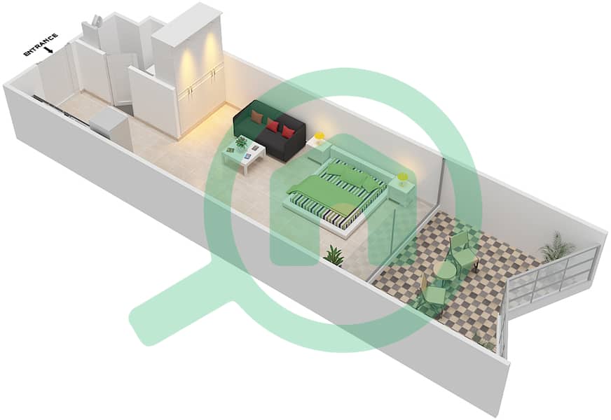 المخططات الطابقية لتصميم النموذج A شقة استوديو - بن غاطي ستارز interactive3D