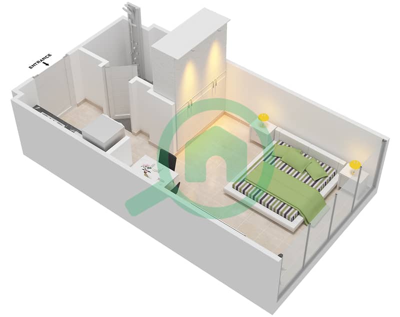 المخططات الطابقية لتصميم النموذج 1 شقة استوديو - عزيزي أورا interactive3D