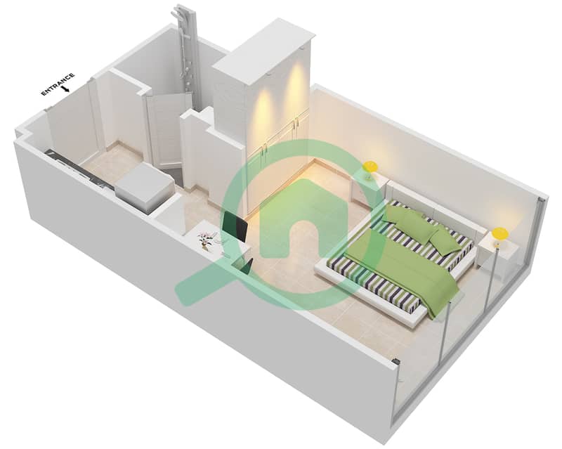 المخططات الطابقية لتصميم النموذج 3 شقة استوديو - عزيزي أورا interactive3D