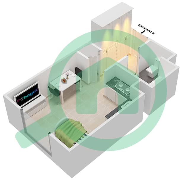 المخططات الطابقية لتصميم النموذج B شقة استوديو - شقق صافي 1B interactive3D