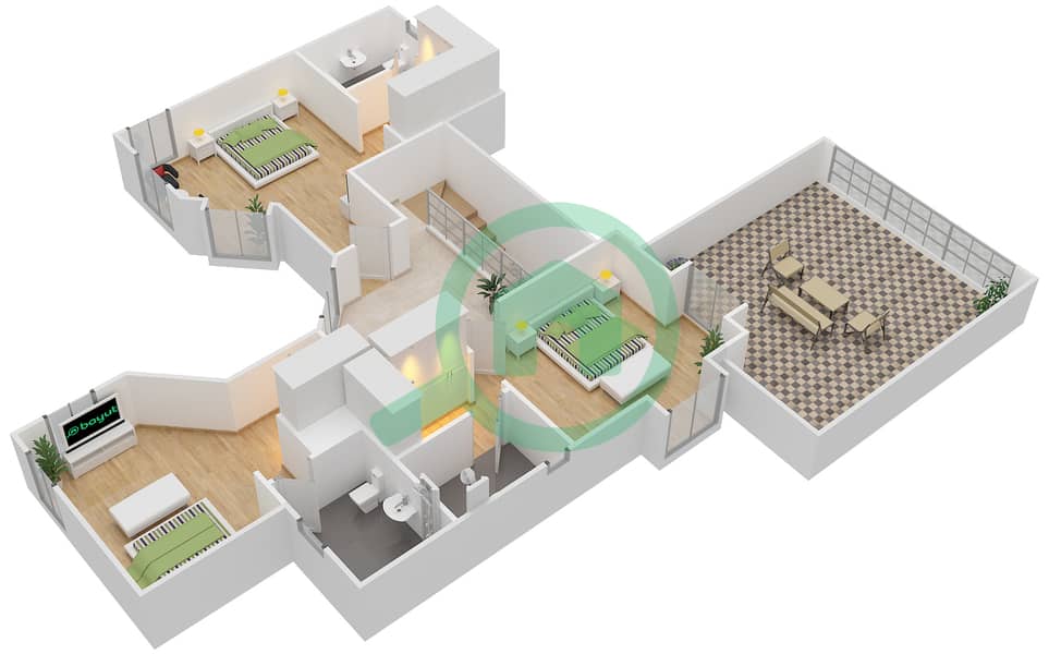 Al Oyoun Village - 4 Bedroom Townhouse Type B Floor plan First Floor interactive3D