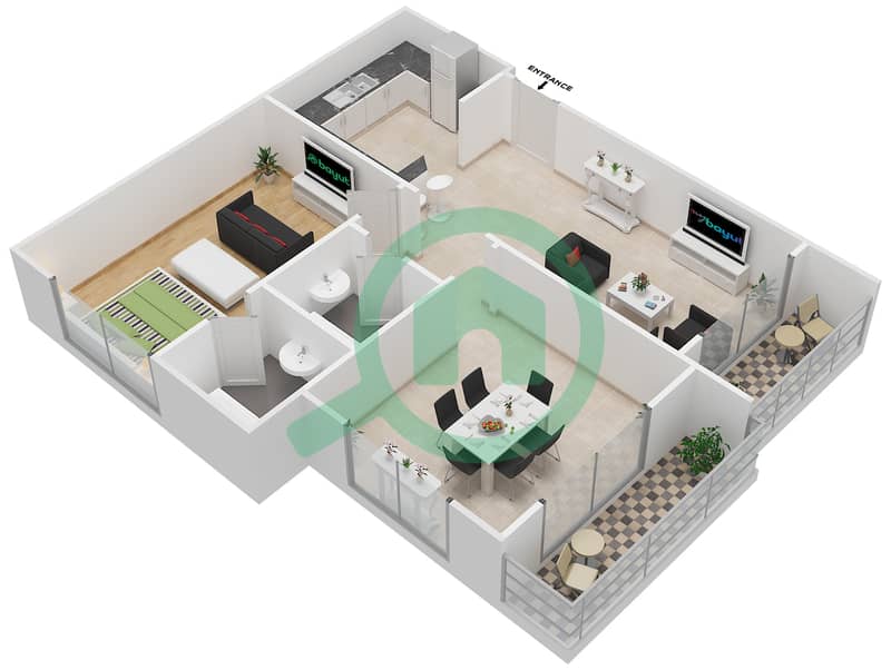 المخططات الطابقية لتصميم النموذج G1 شقة 1 غرفة نوم - لا فيستا ريزيدنس interactive3D